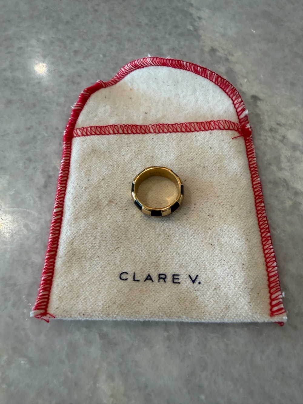 New with bag Clare V. 14k Gold Plated Ring with Black Enamel Panels